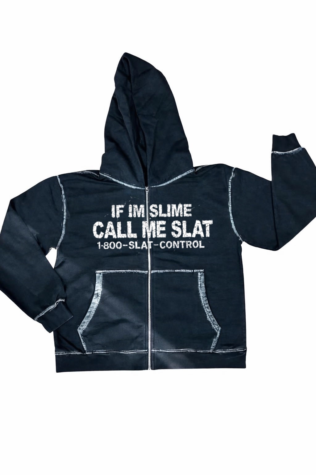“SLIMER” Distressed Zip Hoodie